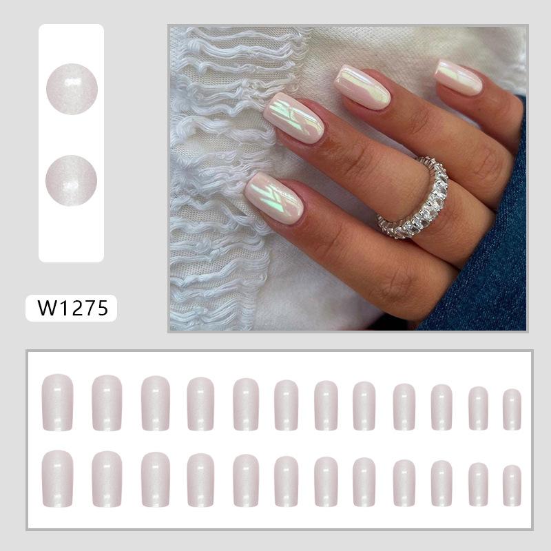 

Medium and long European square flash aurora silver European and American ins wind white fake nails