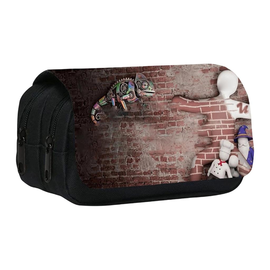Printed Double-Layer Pencil Case for Students, Large Capacity Stationery for Pens and Pencils