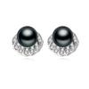 LSOOYH Natural Freshwater Pearl Earrings Women Cubic Zirconia Small Shell Design Earrings Pearl Jewelry