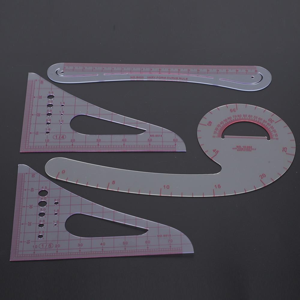4pcs High Accuracy Pattern Ruler Plastic Drafting Tool Durable Sewing Ruler Clothing Design