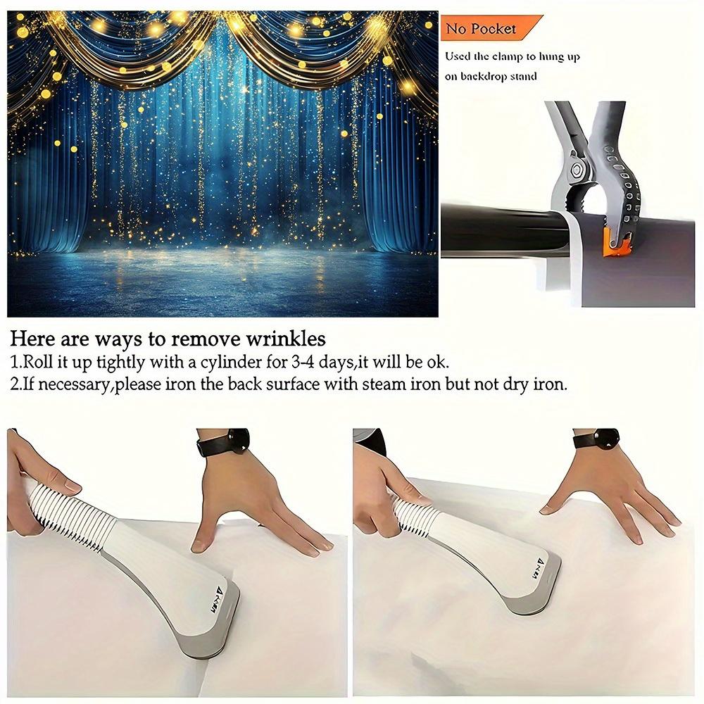2D Flat, Elegant Navy Blue and Golden Glittering Curtain Background for One Person - Stage Wedding Party Decoration