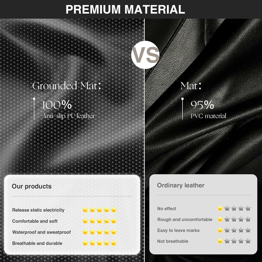 Grounding Mat for Bed, Grounding Pad for Sleep, Anti-Slip PU Leather Grounding Mattress with Grounding Cord, 27''×60‘’, Queen