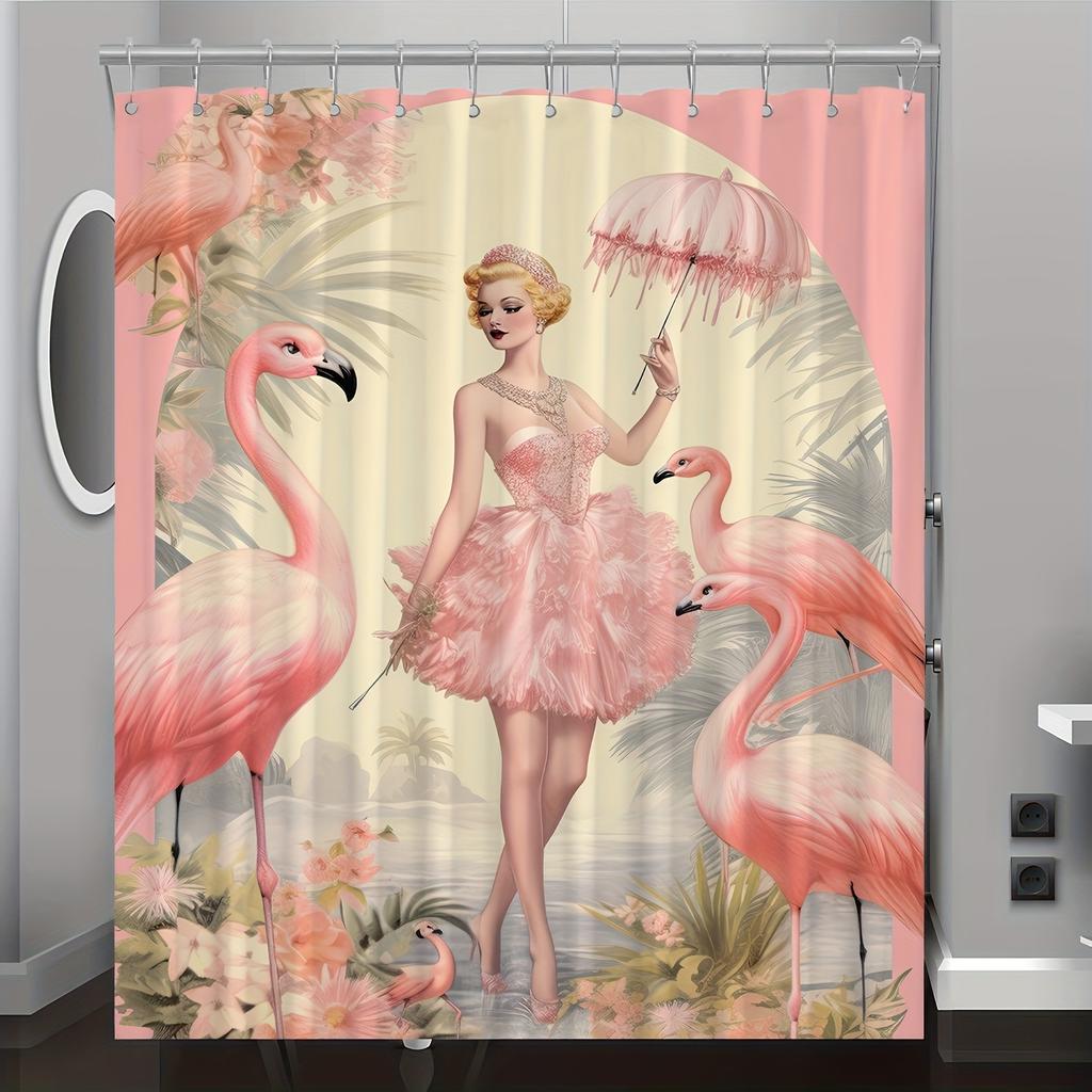 1Pc Fashion Art Flamingo Charm Women Pattern Digital Print Shower Curtain Bathroom Decor Home Decor Machine Washable