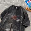 T-shirt Stampa Fiore di Giornale Retrò Grafica Carta Strappata Maglietta Oversize Camicia a Maniche Corte Fiore di Giornale Città Retrò