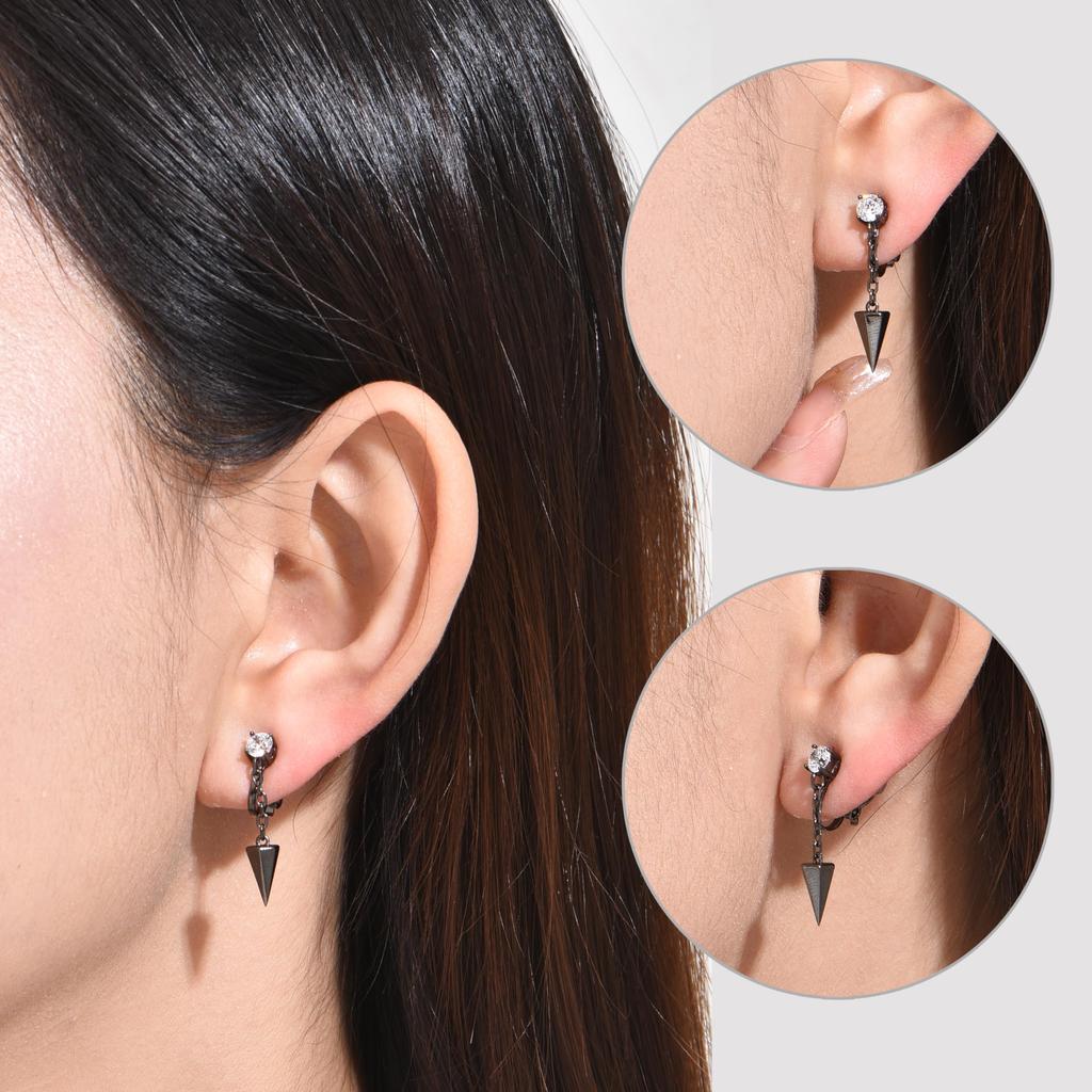 Earrings for Men and 925 Triangular for Everyday Birthday Gifts for Popular FH.bird Women, Black, Popular, Hypoallergenic, Silver, Earrings, Zirconia,