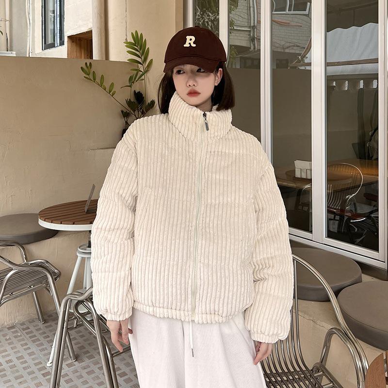 2025 Winter Women s Petite Stand Collar Corduroy Down Cotton Jacket - Loose Fit Large кремовый