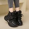 Fashion Chunky Platform Sneakers for Women 2024 New Winter Warm Fur Lace Up Vulcanized Shoes Woman 9.5CM High Heels Sports Leather Shoes