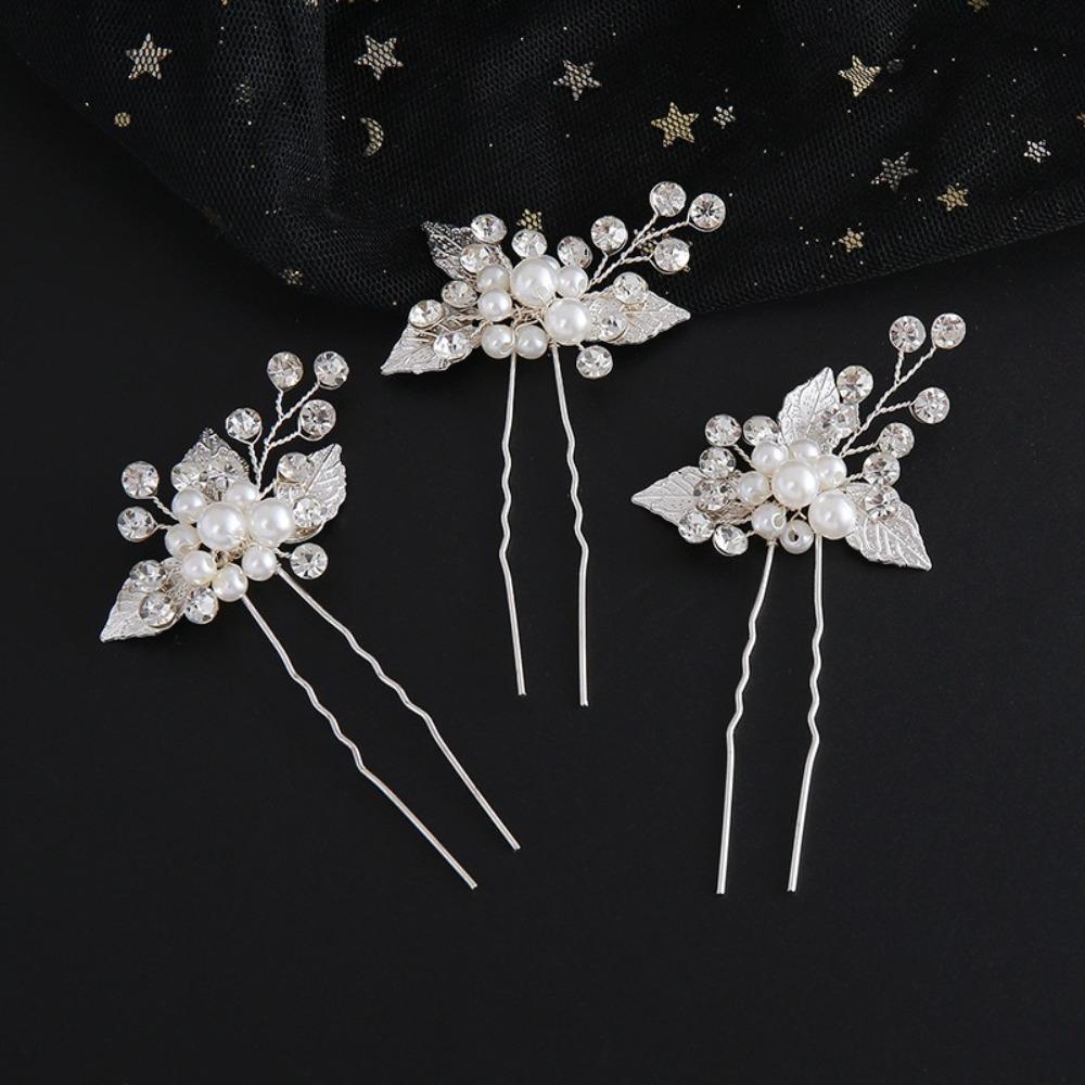 2/4/5Pcs Rhinestone Bridal Hair Accessories Crystal Bride Headpiece Set Bridal Wedding Leaves 3 pcs