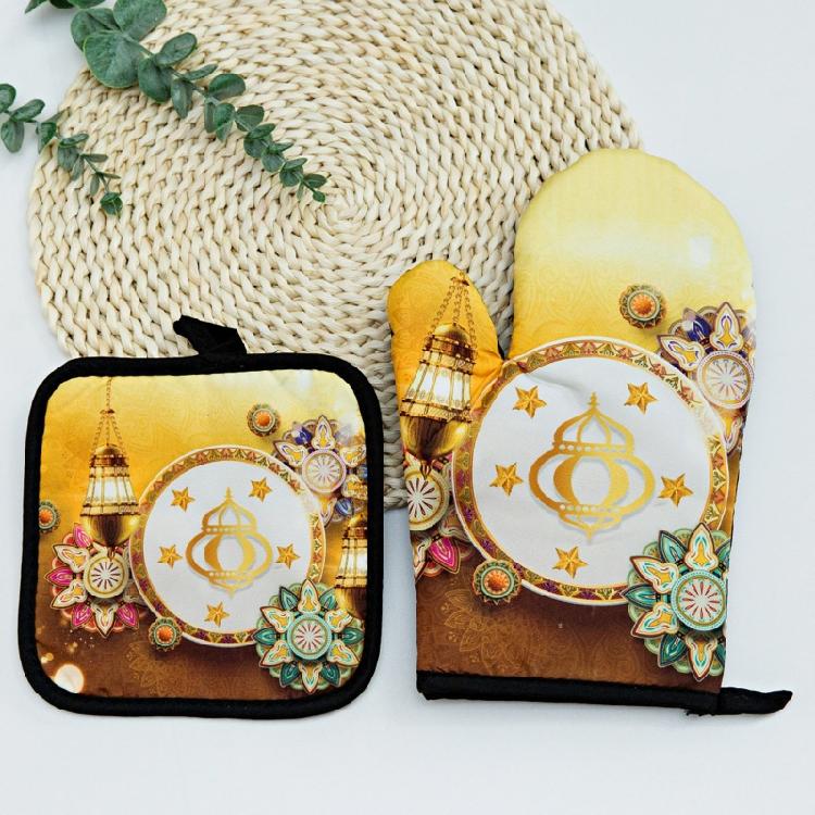 Baking Anti-Hot Oven Gloves Pad Kitchen Mat Heat Resistant Pot Holder Ramadan Mubarak Decorations Easy to Use