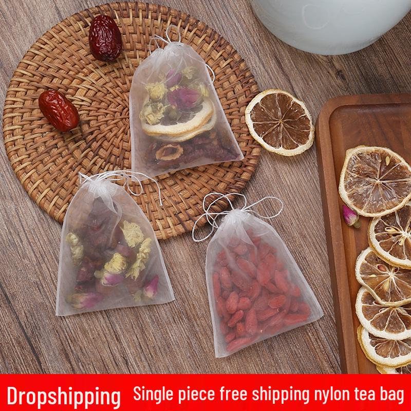 Disposable Nylon Drawstring Tea Bags for Loose Leaf Tea, Herbal Infusions, and Medicinal Ingredients