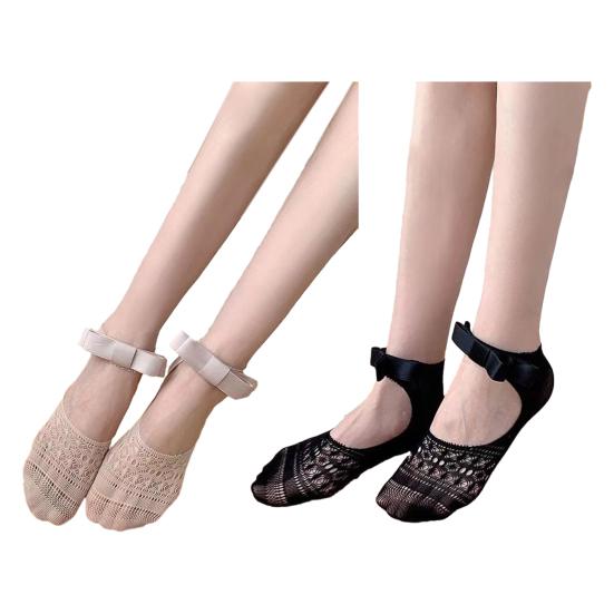 1 Pair Women Socks Elastic Shallow Mouth Design Lace Detail Crew Socks Invisible Low Cut Summer Socks Daily Wear