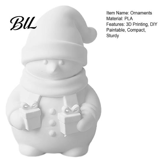 3D Printed Holiday Crafts Snowman Figurine Holding Gift Boxes, DIY Paintable Christmas Small Statue for Shelves Ornament, Cute Winter Desktop