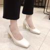 Scarpe da donna autunnali a punta quadrata, impermeabili, a tacco alto, con scollatura bassa, tacco spesso, eleganti, belle, alla moda