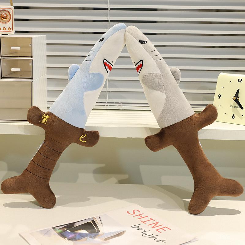 Shark Arm Sword & Dagger Plush Doll - Cute, Punny Meme Stuffed Toy & Pillow for Girls