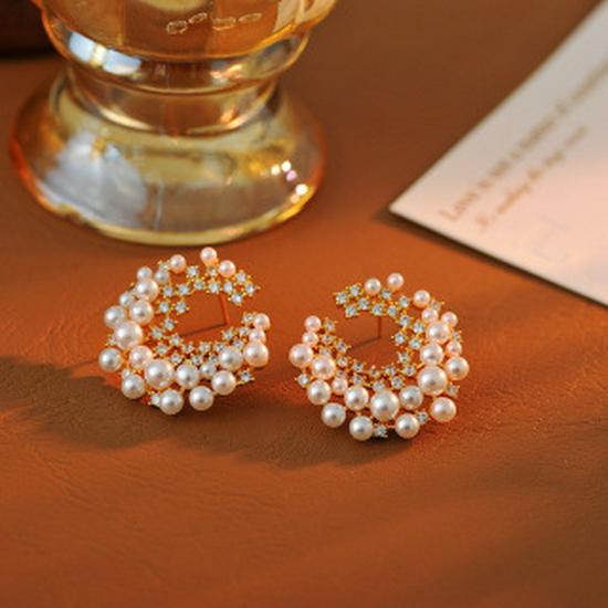 Elegant S925 Silver Circle Bead Zircon Stud Earrings - Versatile, High-End Design