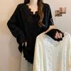 Chemise en Dentelle à Manches Longues, Style Occidental, Coupe Ample, Longueur Mi-Jambe, Réduisant l'Âge, Col en V, Grande Taille, pour Femmes, Printemps et Automne