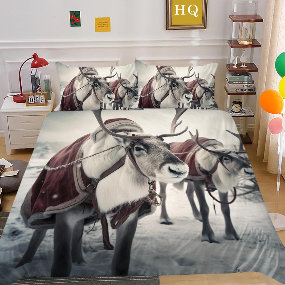 Jultomte Älg 3D-tryckt Polyester Örngott Täcke Två- eller Tredelat Set Tillgängligt