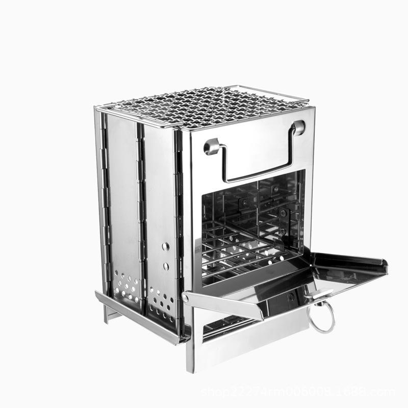 Portable Stainless Steel Folding BBQ Grill & Wood Stove for Outdoor Cooking