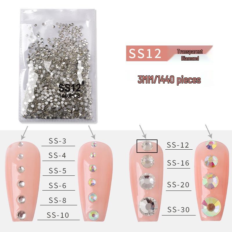 1440-Piece Nail Art Rhinestone Set: Clear, White, AB-Color, Flat-Back, Small & Large for Shiny Nail Decorations.