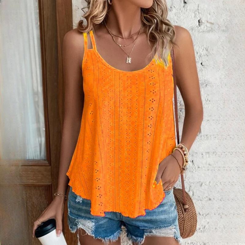 QICED Women's Double Shoulder Camisole Tank Top O-Neck Jacquard Inner Sleeveless Bottom Shirt