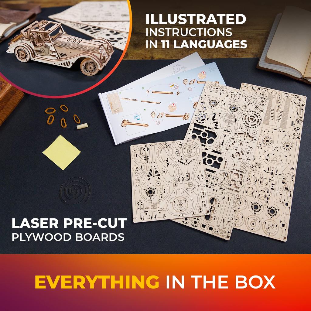 Ugears Sports Car Rabbit Mouse 70202 Wooden Puzzle, Crafts & Models, No Glue or Tools Required, for Adults and Kids