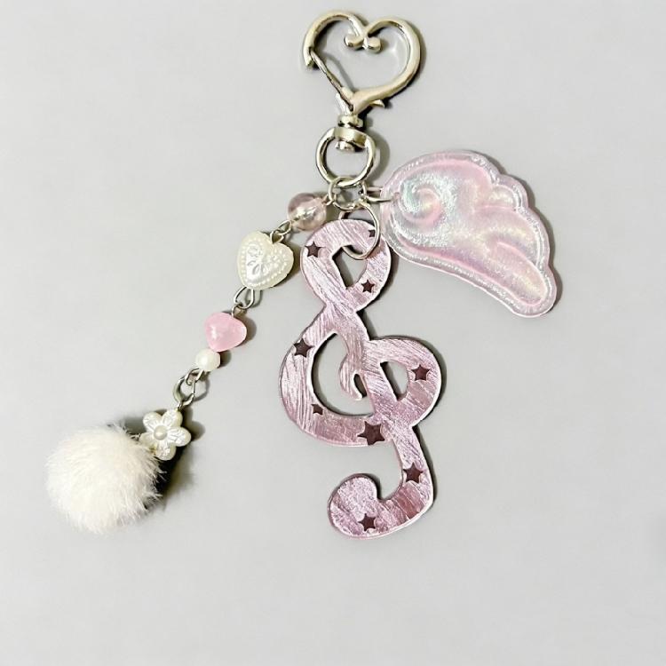 Cute Round Dot Stripe Music Note Star Keychain Acrylic Alloy Key Organiser Charm Versatile Decorative For Bag Wallet