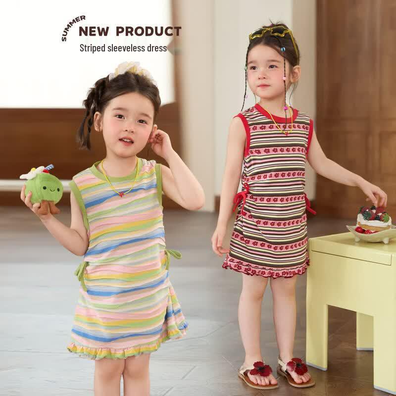 LUSON Girls  Summer Striped Vacation Dress 120