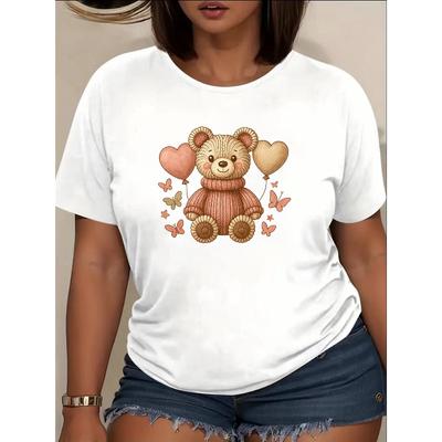 T-shirt con Stampa Orsacchiotto di Peluche Retrò Calda e Carina Taglia Europea | Adatta per l'Uso Quotidiano e Domestico, Manica Corta Casual da Donna