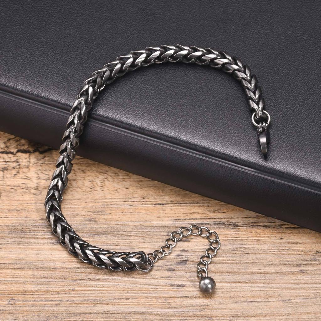 Retro Chain Bracelets for Men Boys,Waterproof Stainless Steel Chain Links Wristband,Classic Punk Vintage Jewelry Gifts