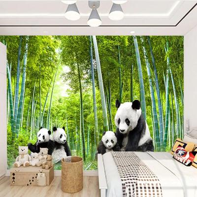 Papier peint Photo créatif Panda en bambou vert 3D, autocollant Mural pour salon, chambre à coucher, cuisine, Restaurant, décoration de la maison