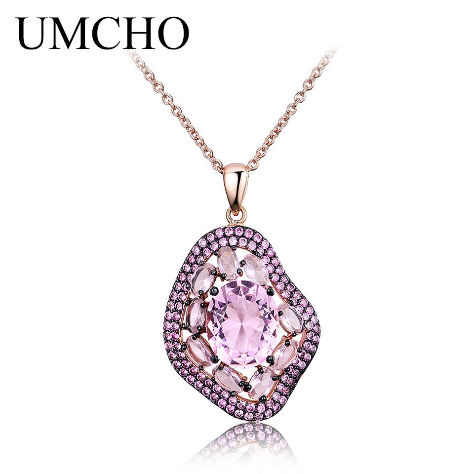 

UMCHO Created Morganite Подвески Ожерелье из стерлингового серебра 925 пробы с драгоценными камнями Колье Заявление для женщин с цепочкой
