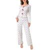 European and American Style Women's Spring and Autumn Heart Print Pajama Set Turn-Down Collar Long Sleeve Top and Long Pants 2 Piece Loungewear
