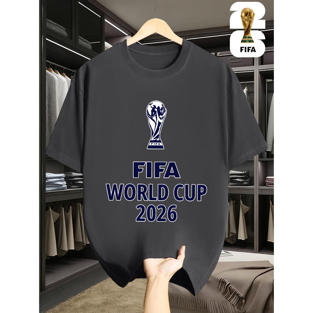 2026 USA-Canadian Cup, FIFA Football Print Crew Neck T-shirt, Street Style, Regular Fit, a Must-have for Football Fans, Suitable for Casual Attire