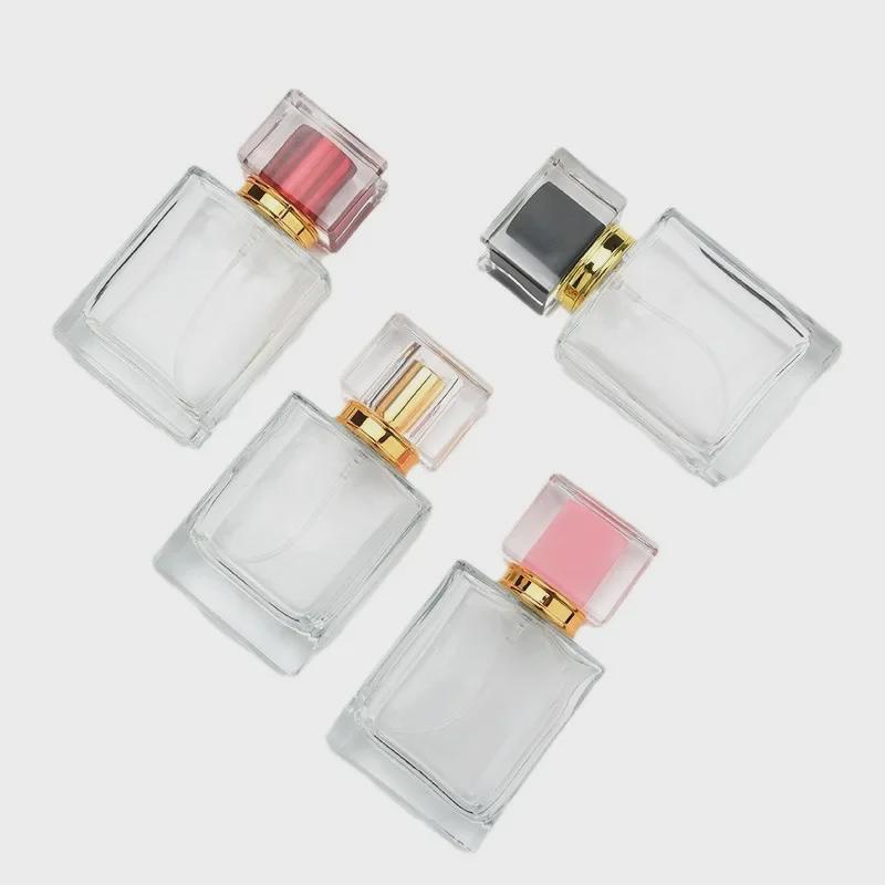 30ml/50ml Square Glass Perfume Bottle with Screw Cap - Empty Cosmetic Spray Bottle
