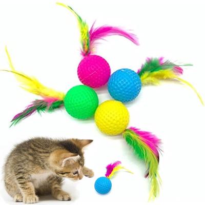 3pcs Mixed Funny Plastic Golf Ball with Feather Cat Toy Interactive Kitten Cat Teaser Ball Toy Pet Supplies