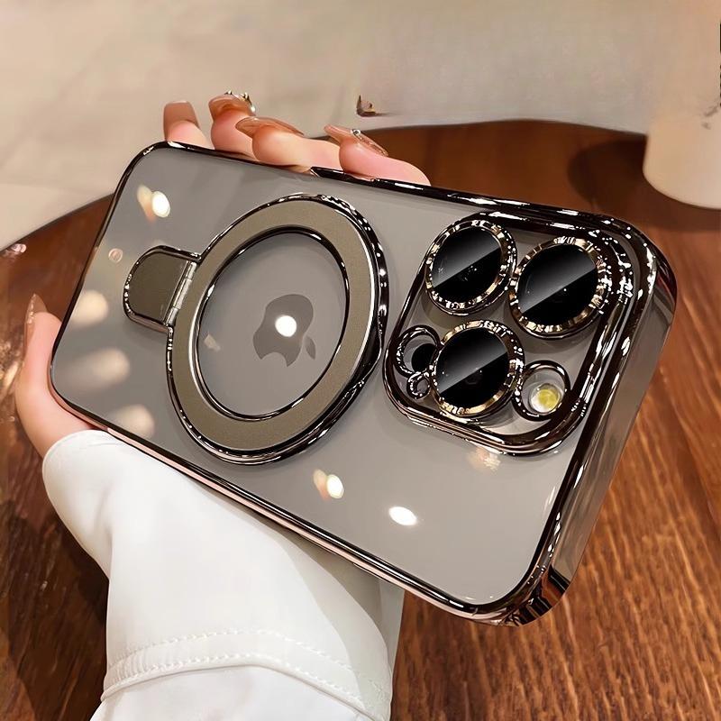 Applicable To Apple 16promax Mobile Phone Case Magnetic Bracket New 15 Anti Fall Silicone Protective Case 14 Transparent Full Package