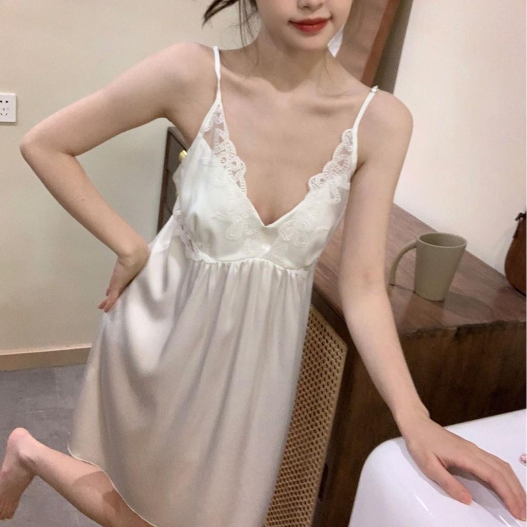 Pure Desire Summer Women Ice Silk Sleeveless Nightdress With Chest Padding For Home Sleepwear