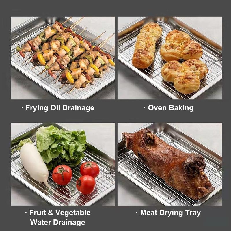 Stainless Steel Baking Tray With Removable Cooling Rack Set Non-Stickbbq Pan Tray Plate Oven Rack Cooking Roasting Dish