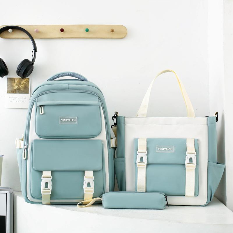 School bag large capacity lightweight junior high school student school bag women's new high value three-piece set backpack contrasting color