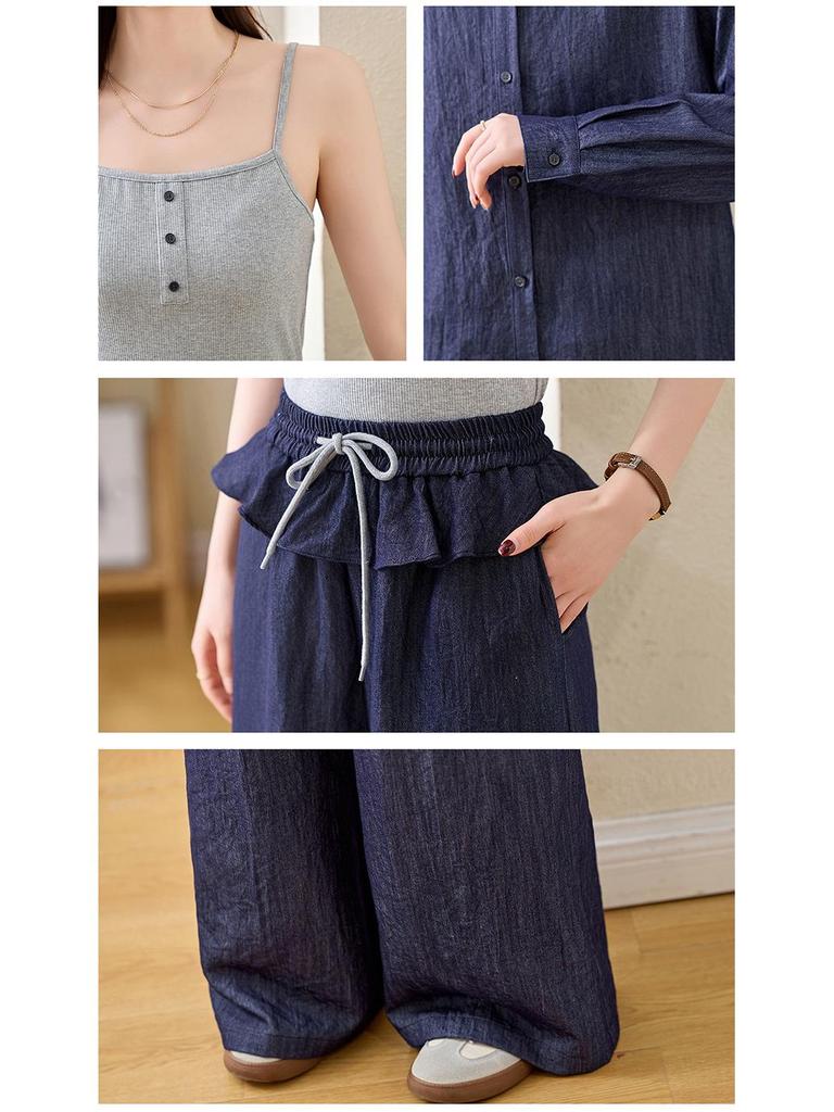 2025 Women's Summer Three-Piece Set: Denim Jacket, Camisole, Wide-Leg Pants (ME5567)
