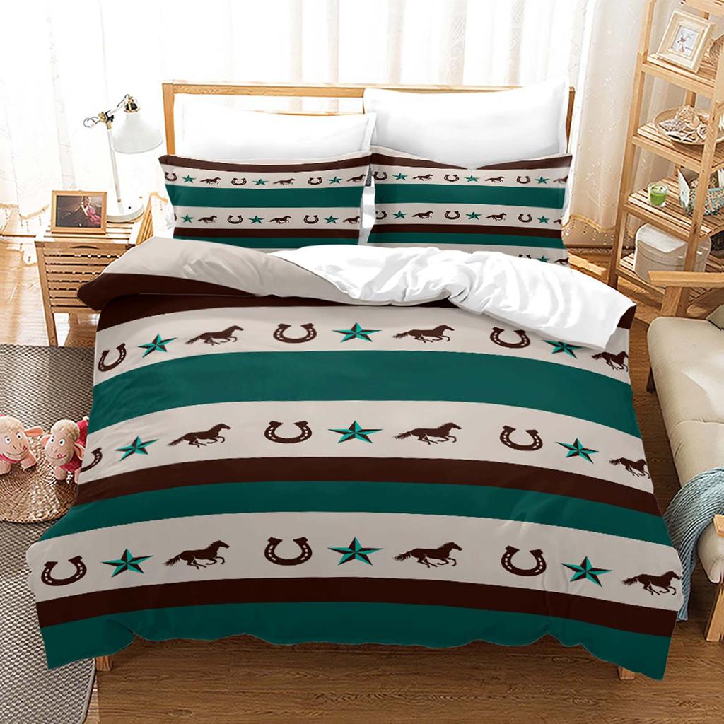 3D Horse Bedding Set Animal Duvet Cover Pillowcase 2/3pcs Birthday Gift AU210 * 240 Full Size Quick Drying Soft and Minimalist Style Home Textile