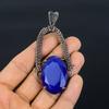 Blue Sapphire Pendant, Handmade Gemstone Pendant, 999 Copper Wire Wrapped Pendant Antique Jewelry, For Engagement Gift