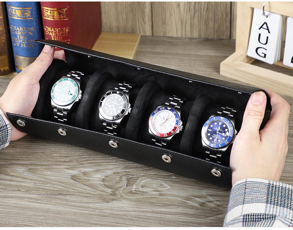Four-Piece Genuine Leather Mechanical Wristwatch Set with Handmade Travel Storage Box