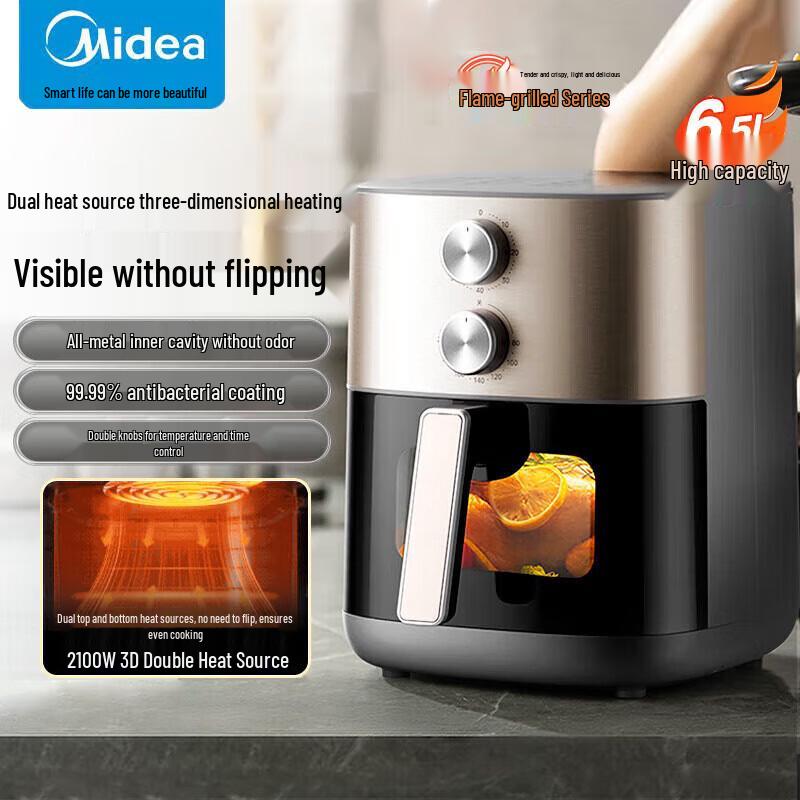 Midea 6.5L Air Fryer with Dual Heating & Steam, Visual Window CN plug (adapter included)