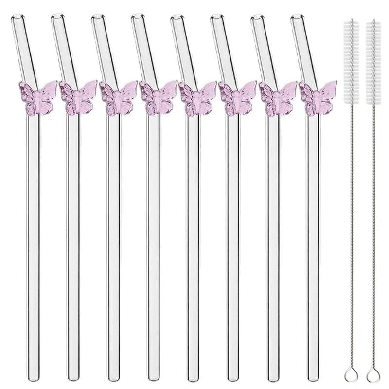 8Pcs Glass Smoothie Straw, Reusable Clear Drinking Straws for Smoothie Milkshakes Environmentally Friendly Drinkware Straw