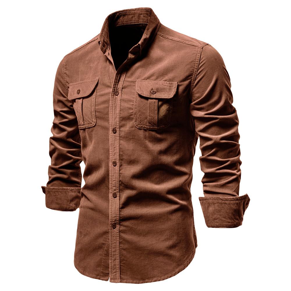 TrendHub New Single Breasted 100% Cotton Men's Shirt Business Casual Fashion Solid Color Corduroy Men Shirts Autumn Slim Shirt Men