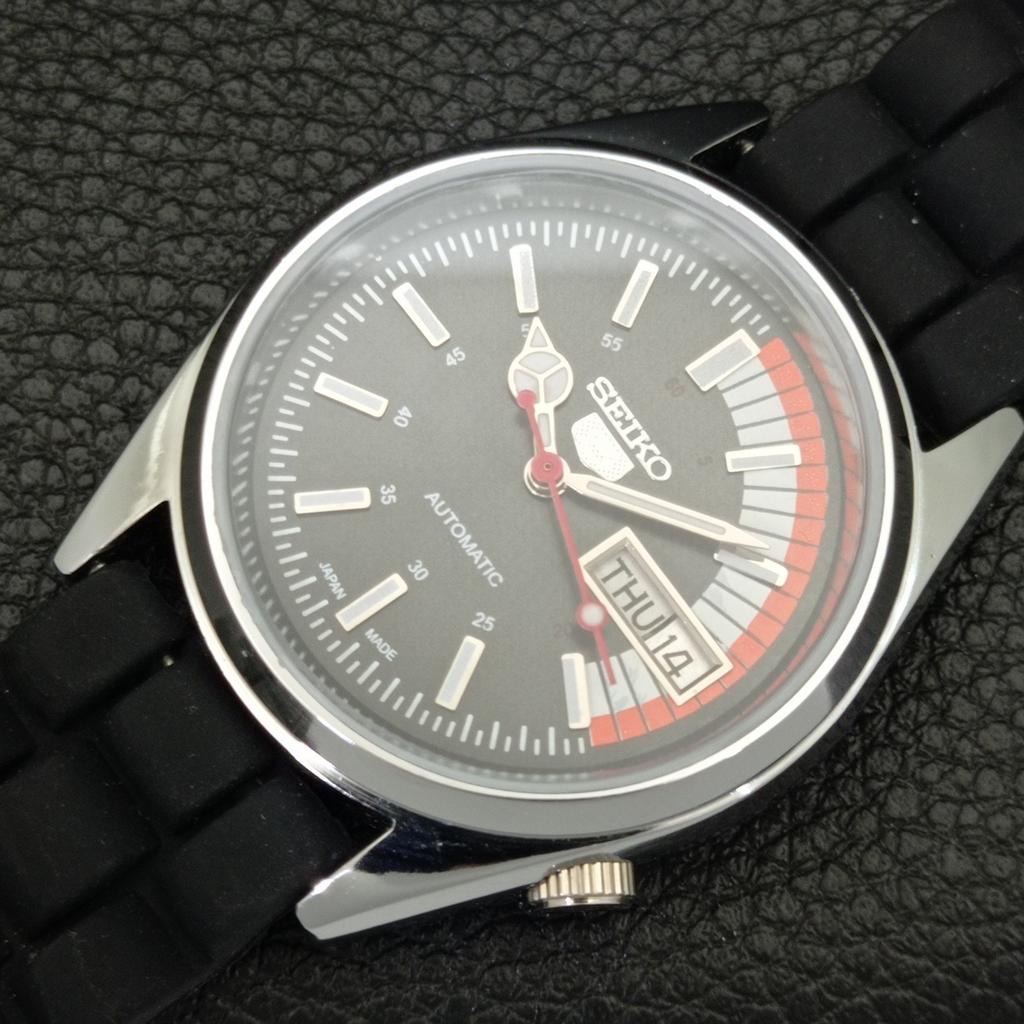 REFURBISHED SEIKO 5 AUTOMATIC 6309A VINTAGE JAPAN MENS BLACK WATCH a441131-4 Sk-a441131