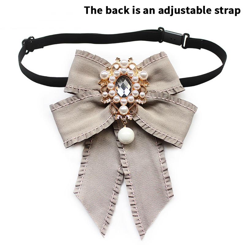 Korean Women'S Bow Tie Brooch Black Rhinestone Pearl Shirt Collar Pins Fashion Bowknot Bowtie Ribbon Wedding Party Necktie