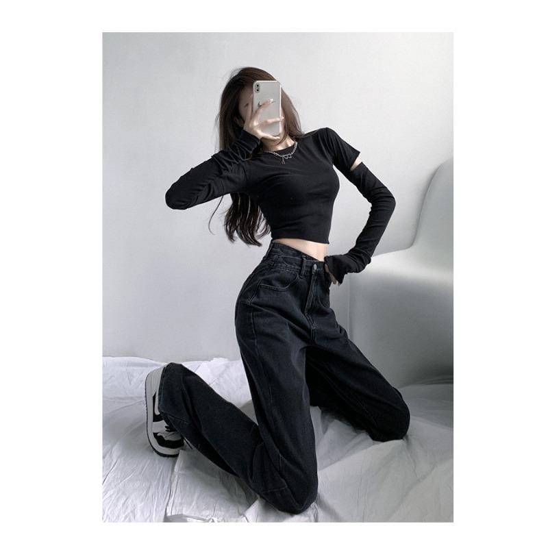 Jarní a podzimní džíny dámské kalhoty s vysokým pasem a širokými nohavicemi volné kalhoty