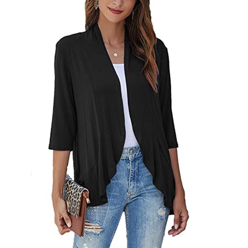 Autumn Solid Color Ruffle Cardigan Coat for Women - 3/4 Sleeves